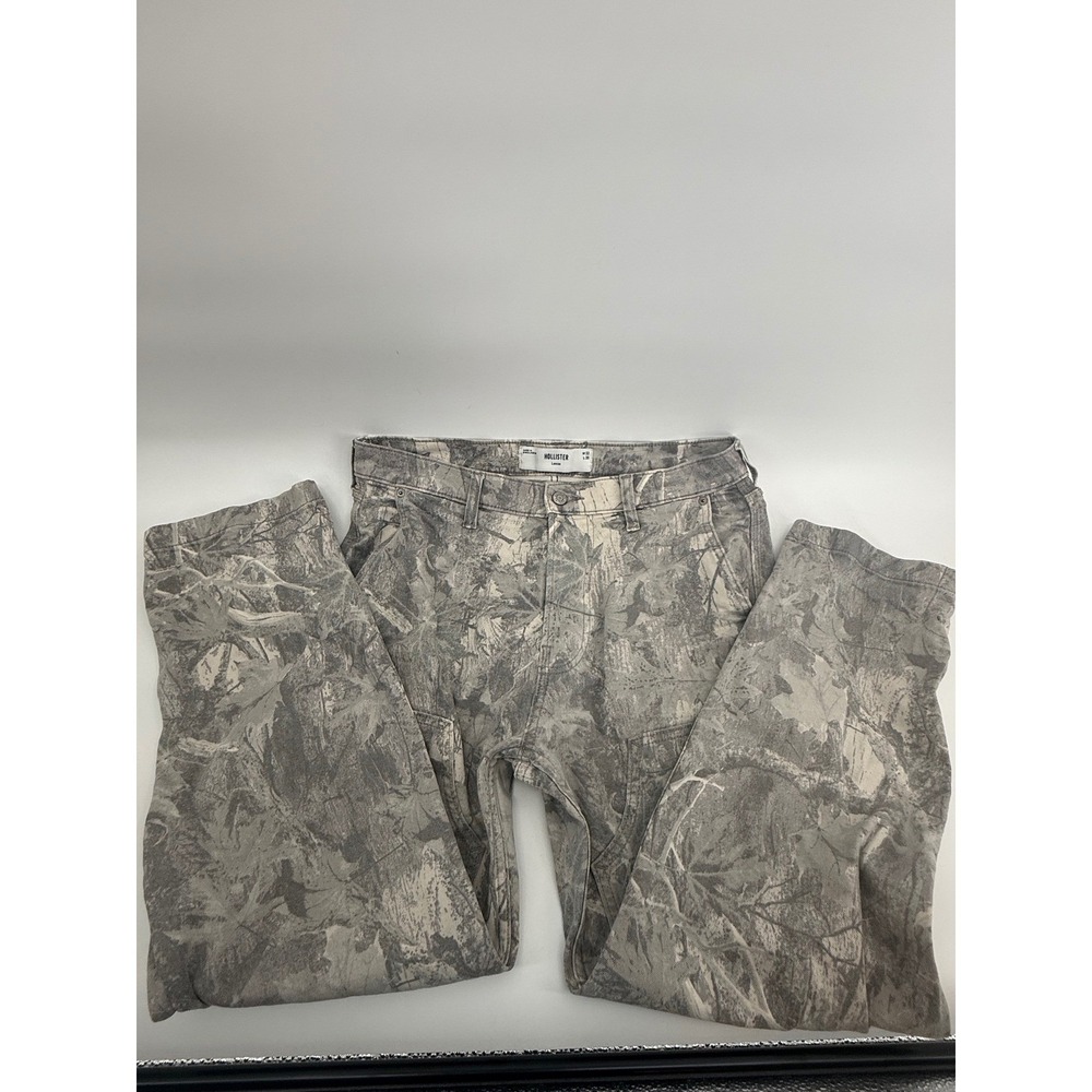 Hollister Mens Loose Fit Carpenter Pants Grey Leaf Camo Utility Trousers 32x30 - Picture 6 of 8